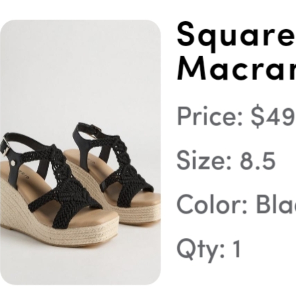 Torrid Square toe Black Macrame Wedge Sandals Size 8.5